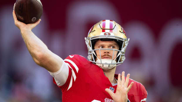 Dec 17, 2023; Glendale, Arizona, USA; San Francisco 49ers quarterback Sam Darnold (14) against the Arizona Cardinals at State Farm Stadium.